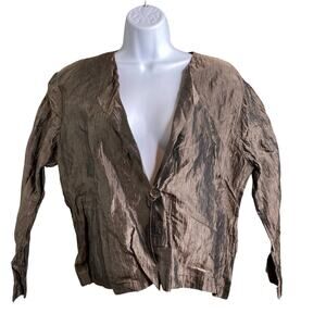 Susan Kirschner Womens Brown Metallic‎ Crinkled Jacket Size M Scandi Art To Wear